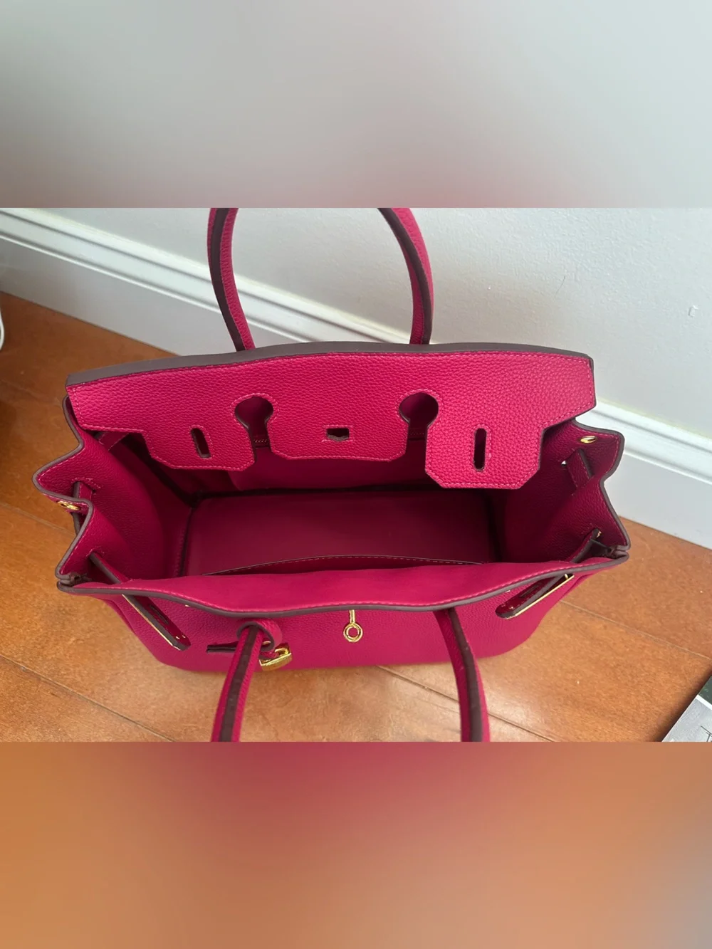 Women’s Fuchsia 30cm Top-Handle Leather Satchel with Gold Hardware